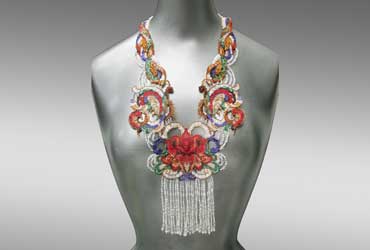 Sharmini Wirasekara RED LOTUS AND BUTTERFLIES Necklace beadwork artist